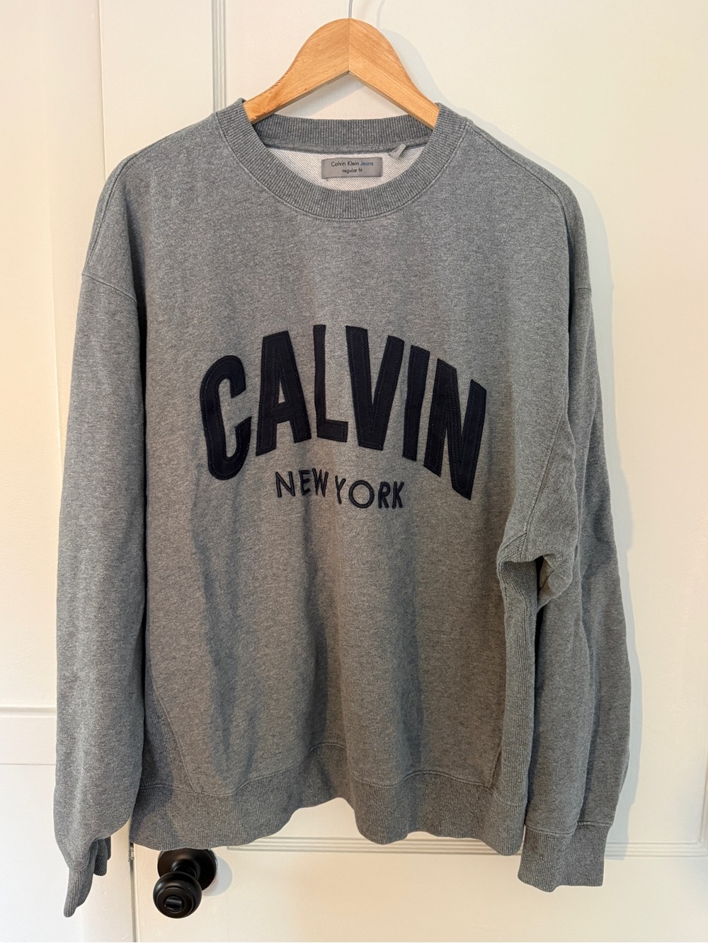 Calvin Klein Gray Crewneck Sweatshirt with Navy CALVIN Arch